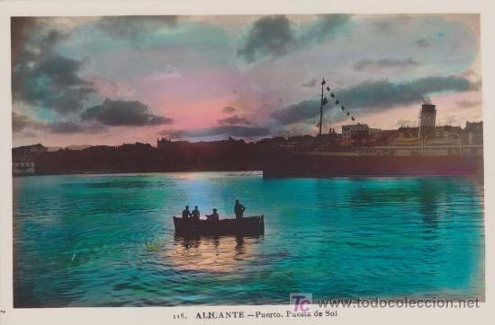 Postkarten: ALICANTE. PUERTO. PUESTA DE SOL. L. Rois&iacute;n