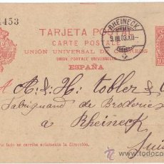 Postales: TARJETA POSTAL ALFONSO XIII. CIRCULADA DESDE VALENCIA A SUIZA (1901). Lote 25813669