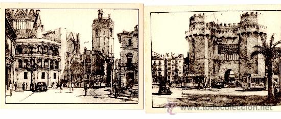Postales: 2 postales de Valencia en grabado - Foto 1