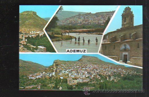Postkarten: TARJETA POSTAL DE ADEMUZ - VISTA PANORAMICA, IGLESIA, RIO TURIA Y PICO DE CASTRO. N&ordm; 8