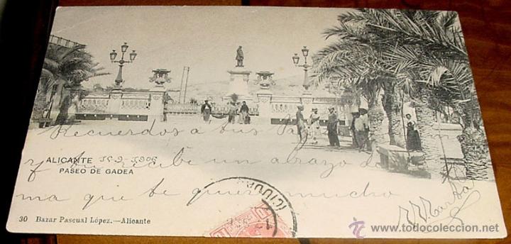 Postkarten: ANTIGUA POSTAL DE ALICANTE . PASEO DE GADEA . BAZAR PASCUAL LOPEZ - HAUSER Y MENET - CIRCULADA