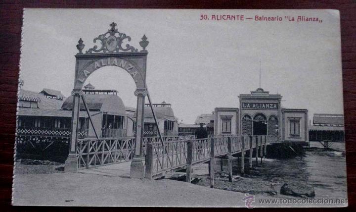 Postkarten: ANTIGUA POSTAL DE ALICANTE. BALNEARIO LA ALIANZA - 30 FOTOTIPIA CASTA&Ntilde;EIRA Y ALVAREZ . BAZAR LA CIUD