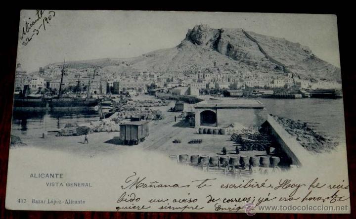 Postkarten: Antigua postal de Alicante, vista general, bazar lopez, n. 437, ed. hauser y menet, circulada, sin d