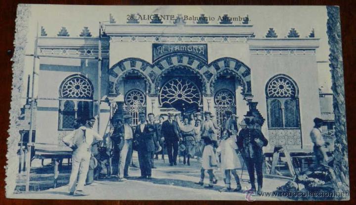 Postais: ANTIGUA POSTAL DE ALICANTE, N. 28, BALNEARIO ALHAMBRA, PAPELERIA MARIMON, NO CIRCULADA.