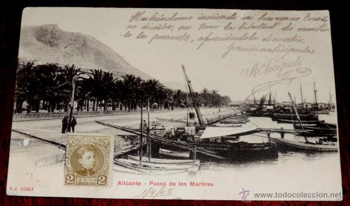 Postais: ANTIGUA POSTAL DE ALICANTE - PASEO DE LOS MARTIRES - P.Z. 10067 - CIRCULADA - SIN DIVIDIR.