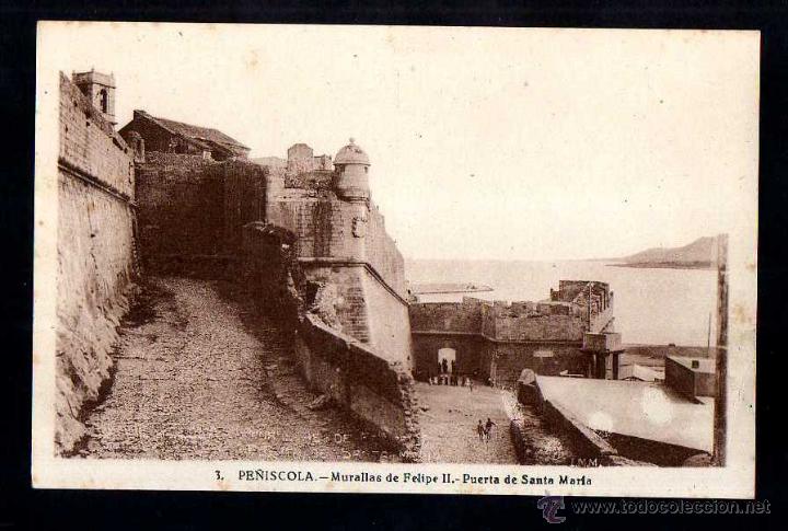 Postales: Pe&ntilde;iscola. Murallas de Felipe II. Pueta de Santa Mar&iacute;a. No circulada
