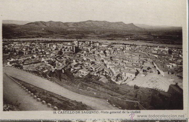 Postales: Postal CASTILLO DE SAGUNTO, vista general de la ciudad * REPRODUCCI&Oacute;N *
