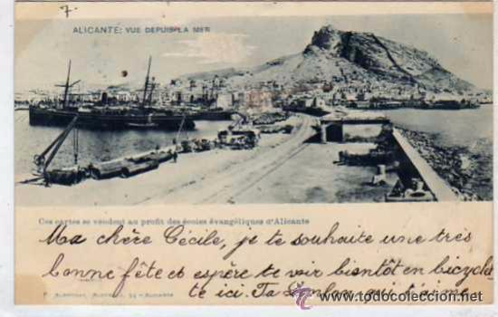 Postais: Alicante. Vue depuis la mer. F. Albricias. Serie en Frances. Ces cartes se vendent au ....