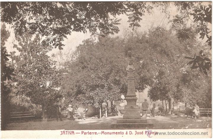 Postales: Jativa Parterre Monumento a D. Jose Espejo