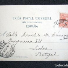 Postales: AÑO 1901. TARJETA POSTAL DE VALENCIA A LISBOA CON SELLO DEL PELÓN 10 CÉNTIMOS BERMELLÓN. Lote 76676203