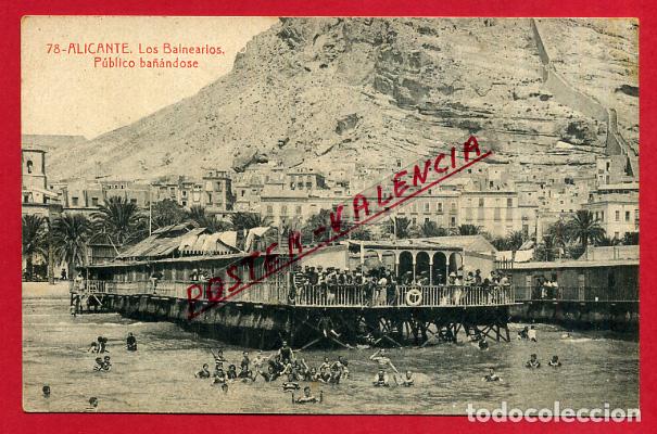 Cartoline: POSTAL ALICANTE , LOS BALNEARIOS , PUBLICO BA&Ntilde;ANDOSE , ORIGINAL , P86134