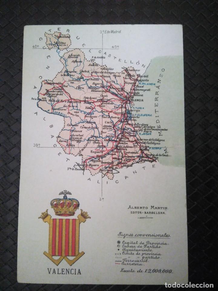 Postales: VALENCIA. MAPA Y ESCUDO.  SIN CIRCULAR. - Foto 1