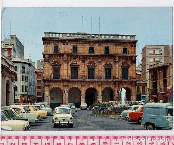 Postales: D50 POSTAL CASTELLON DE LA PLANA, AYUNTAMIENTO,  A&Ntilde;O 1973, SEAT 600