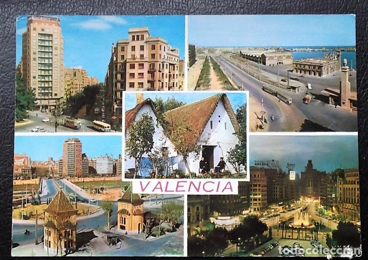 Postkarten: Valencia. 2056 Varios aspectos. Ed. Arribas. Usada con sello. Ver foto: Deterioro &aacute;ngulo inferior de