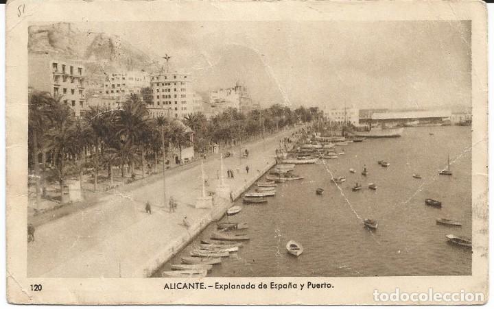 Postcards: [POSTAL] Explanada de Espa&ntilde;a y Puerto. (Alicante) A&ntilde;o 1951 (circulada)