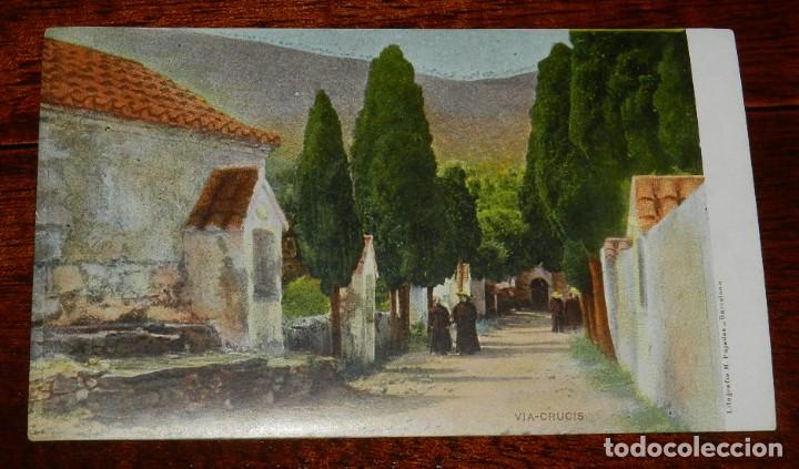 Cartoline: POSTAL DE CASTELLON, VIA CRUCIS, REVERSO CON PUBLICIDAD DE DESTILERIAS DEL LICOR CARMELITANO, MONAST
