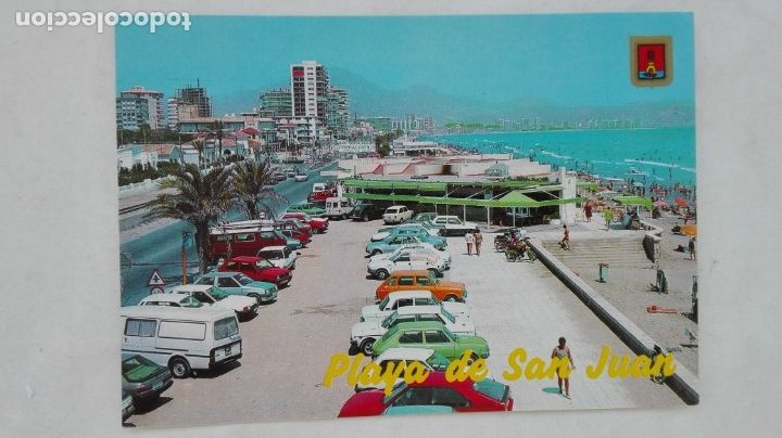 Postais: POSTAL DE ALICANTE : PLAYA DE SAN JUAN. VISTA PARCIAL. A&Ntilde;OS 70, COCHES DE &Eacute;POCA