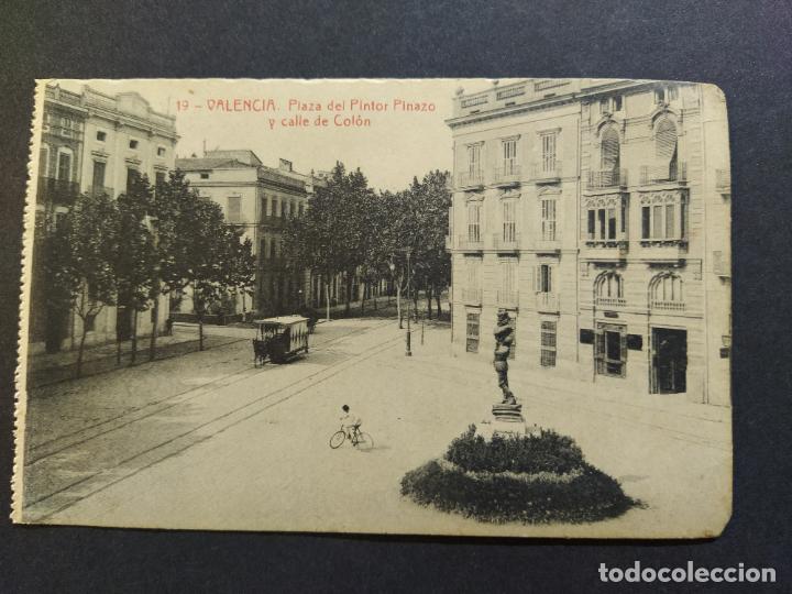 Postales: VALENCIA-PLAZA DEL PINTO PINAZO Y CALLE DE COLON-TRANVIA & BICICLETA-THOMAS-POSTAL ANTIGUA-(64.876