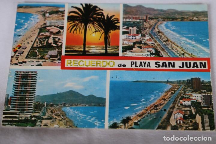 Postais: 6916 PLAYA SAN JUAN (ALICANTE DIVERSOS ASPECTOS COMERCIAL VIPA CIRCULADA CON SELLO 1975