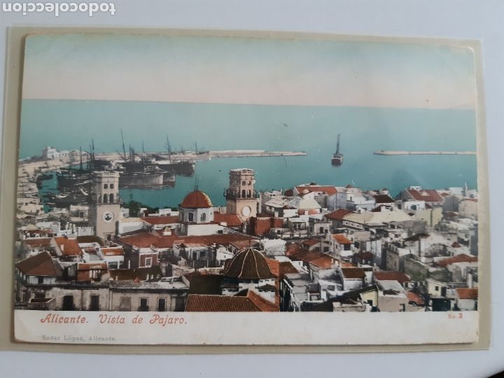 Postkarten: Antigua Postal Alicante Vista de p&aacute;jaro Bazar Lopez n&ordm; 3 Purguer munchen 2285