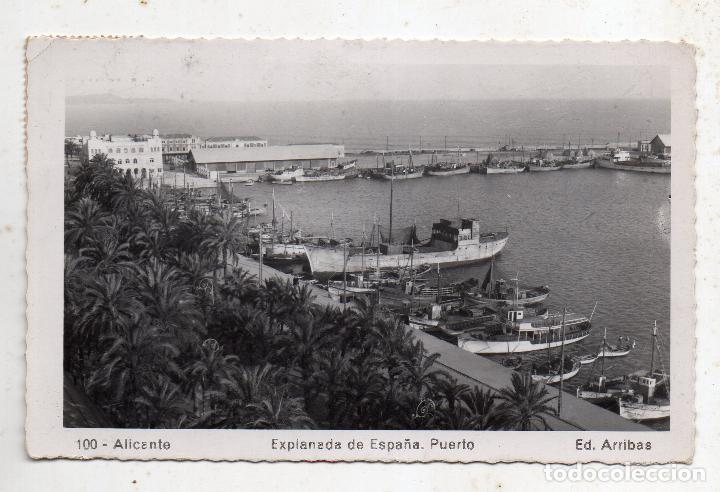 Postales: Alicante. Explanada de Espa&ntilde;a. Puerto. Barcos. Franqueada el 26 de Mayo de 1953.