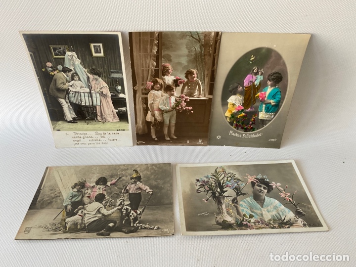 Postcards: Lote de cinco postales antiguas Fotograf&iacute;as coloreadas PRINCIPIOS Siglo XX