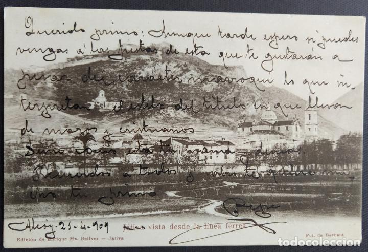 Postais: JATIVA VISTA DESDE LA LINEA FERREA CIRCULADA 1909 DORSO SIN DIVIDIR