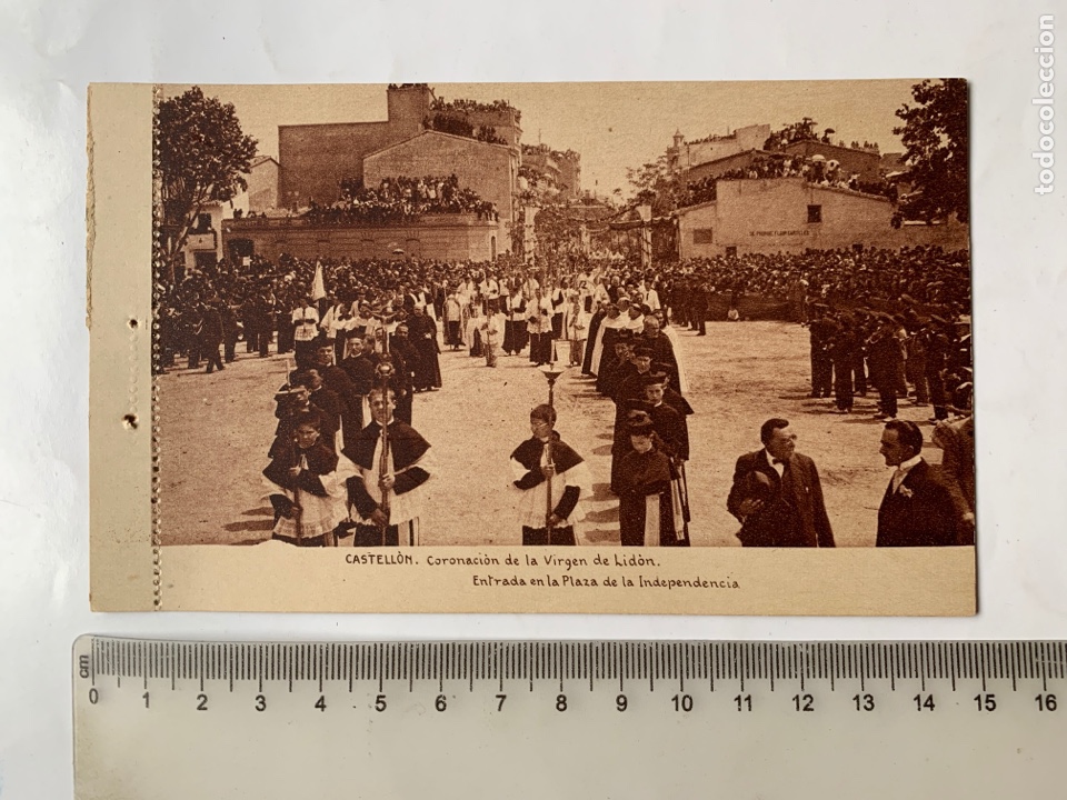 Postales: POSTAL. CASTELL&Oacute;N. CORONACI&Oacute;N VIRGEN DE LIDON. ENTRADA PLAZA INDEPENDENCIA. HUEC. J.MUMBRU. BARCELON