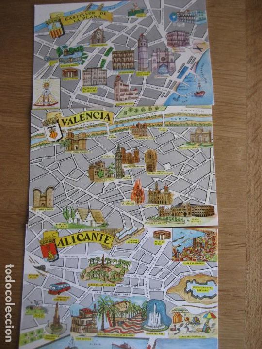 Postales: Comunidad Valenciana. 3 postales Plano Monumental Capitales de provincia. Ed. Fresno. Sin circular