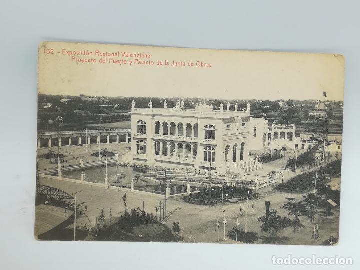 Postais: TARJETA POSTAL. EXPOSICI&Oacute;N REGIONAL VALENCIANA. PROYECTO DEL PUERTO Y PALACIO JUNTA DE OBRAS.