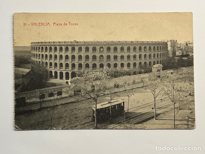 Postais: VALENCIA. Postal animada Tranv&iacute;a. No.31, Plaza de Toros. Fototipia Thomas No.81 (h.1910?) S/C