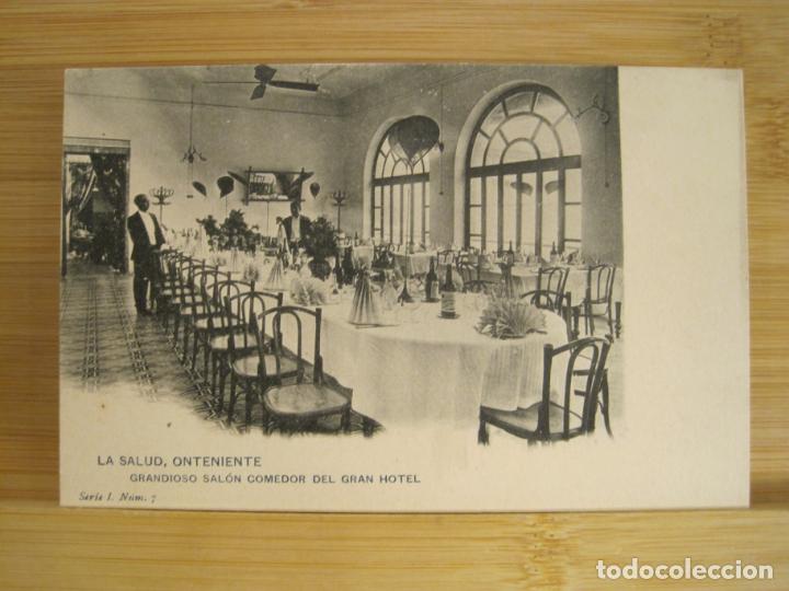 Postcards: LA SALUD-ONTENIENTE-GRANDIOSO SALON COMEDOR GRAN HOTEL-REVERSO SIN DIVIDIR-POSTAL ANTIGUA-(97.200)