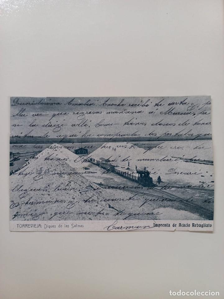 Postkarten: POSTAL DE TORREVIEJA-DIQUES DE LAS SALINAS.IMPRENTA DE ACACIO REBAGLIATO