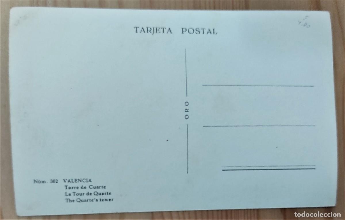 Postales: N&Uacute;M. 302. VALENCIA. TORRE DE CUARTE - ORO - SIN CIRCULAR - Foto 2
