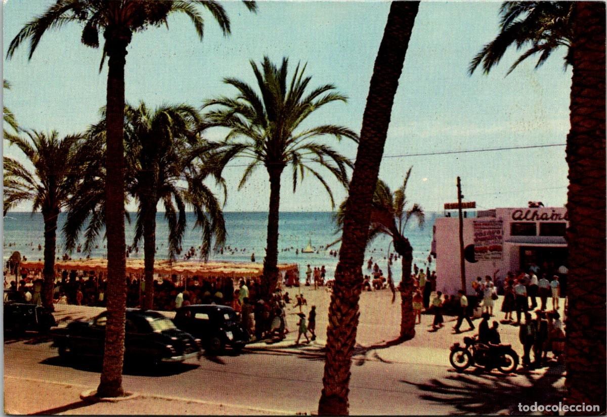 Postkarten: Alicante - Playa del Postiguet - Ed. Juquemo n&ordm; 15 - Coloreada - 150x103mm