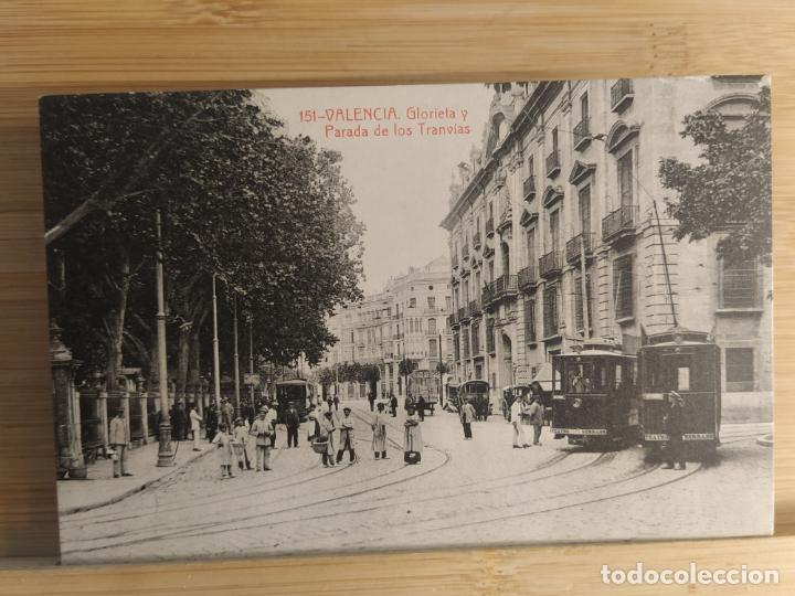 Postais: VALENCIA-GLORIETA Y PARADA DE LOS TRANVIAS-151-THOMAS-POSTAL ANTIGUA-(104.441)