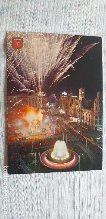 Postcards: VALENCIA-RV-150x105mm-N&ordm;928-PLAZA DEL CAUDILLO EN DIA DE FALLAS.VISTA NOCTURNA