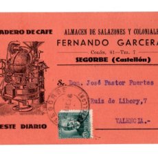 Postales: SEGORBE.(CASTELLÓN). TOSTADERO DE CAFE ALMACEN DE SALAZONES Y COLONIALES FERNANDO GARCERAN.REPÚBLICA