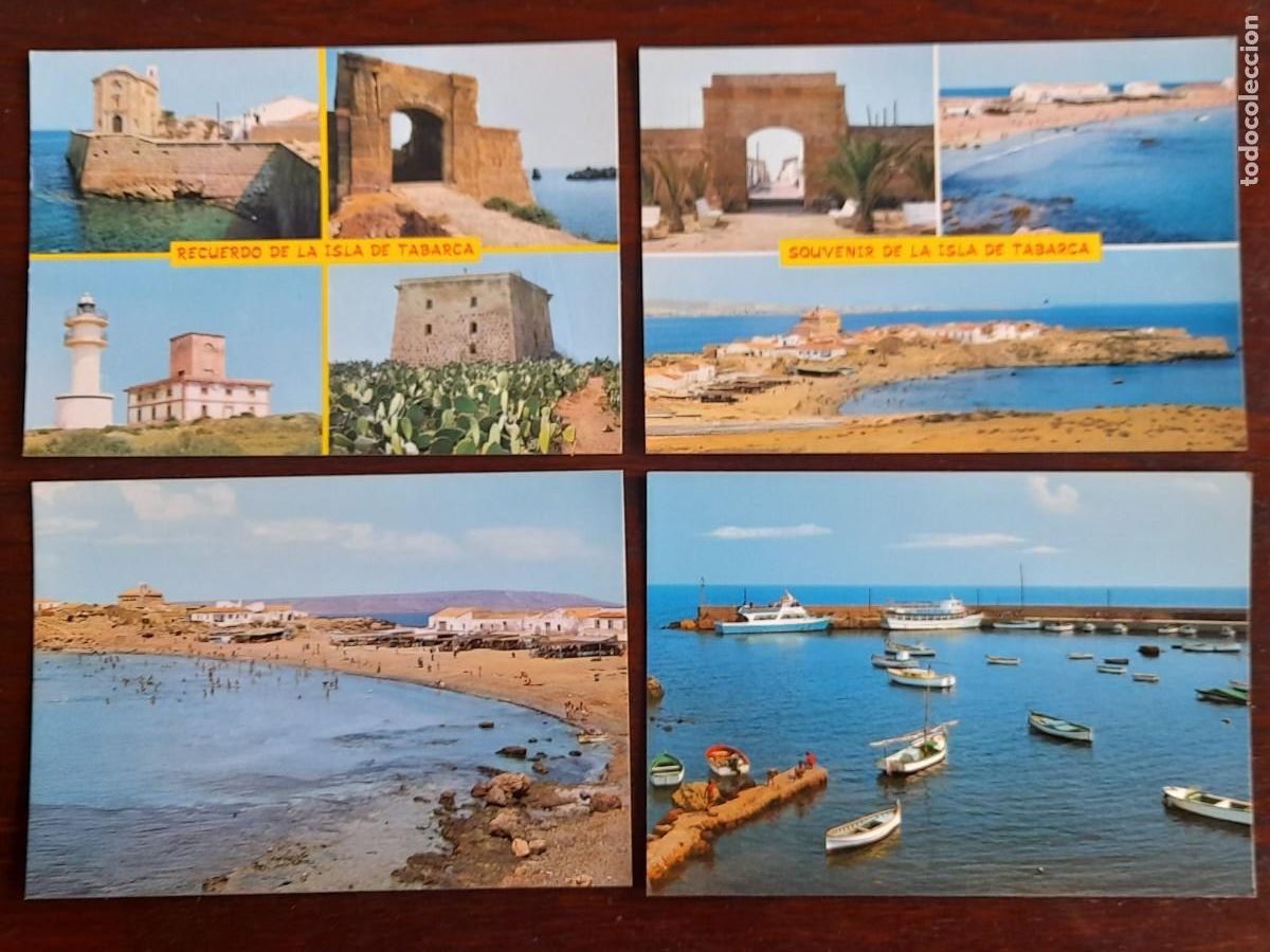 Postkarten: Una postal vintage, colaig vistas isla de Tabarca, fortaleza y faro etc, cinco tarjetas a elegir