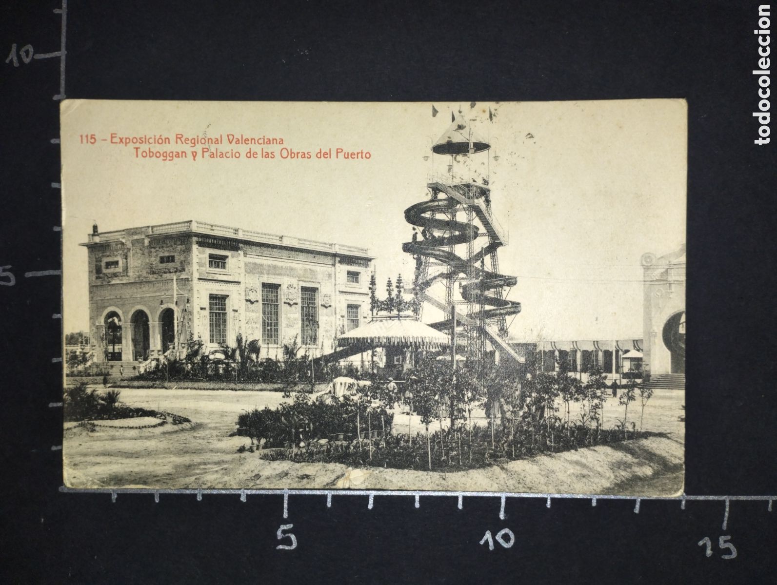 Postkarten: POSTAL ANTIGUA. EXPOSICI&Oacute;N REGIONAL VALENCIANA - TOBOGGAN Y PALACIO DE LAS OBRAS DEL PUERTO. 1909