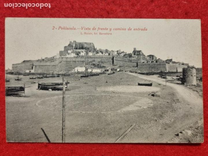 Postkarten: POSTAL ANTIGUA PE&Ntilde;ISCOLA VISTA DE FRENTE Y CAMINO DE ENTRADA CASTELLON ORIGINAL P1484