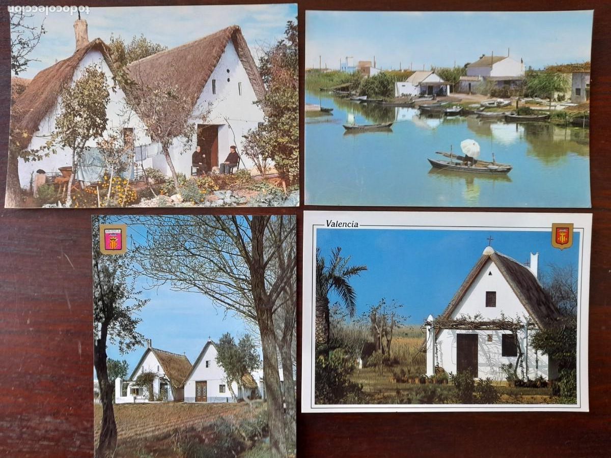 Postkarten: Una postal vintage 70&acute;s, pareja de ancianos en Barracas valencianas y Albufera 4 tarjetas a elegir