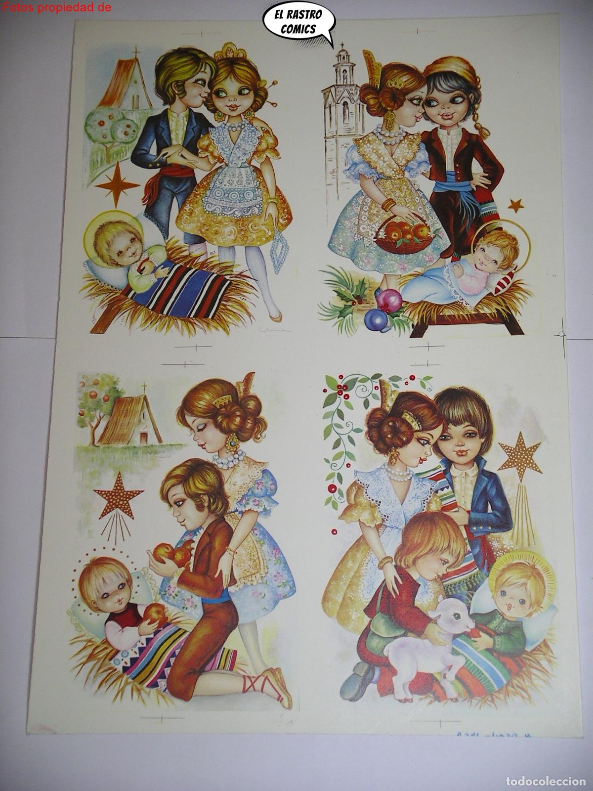 Cartoline: Fallera y fallero, Ni&ntilde;o Jes&uacute;s Navidad Belen, prueba de imprenta Elisa a&ntilde;os 70 postal felicitaci&oacute;n X6
