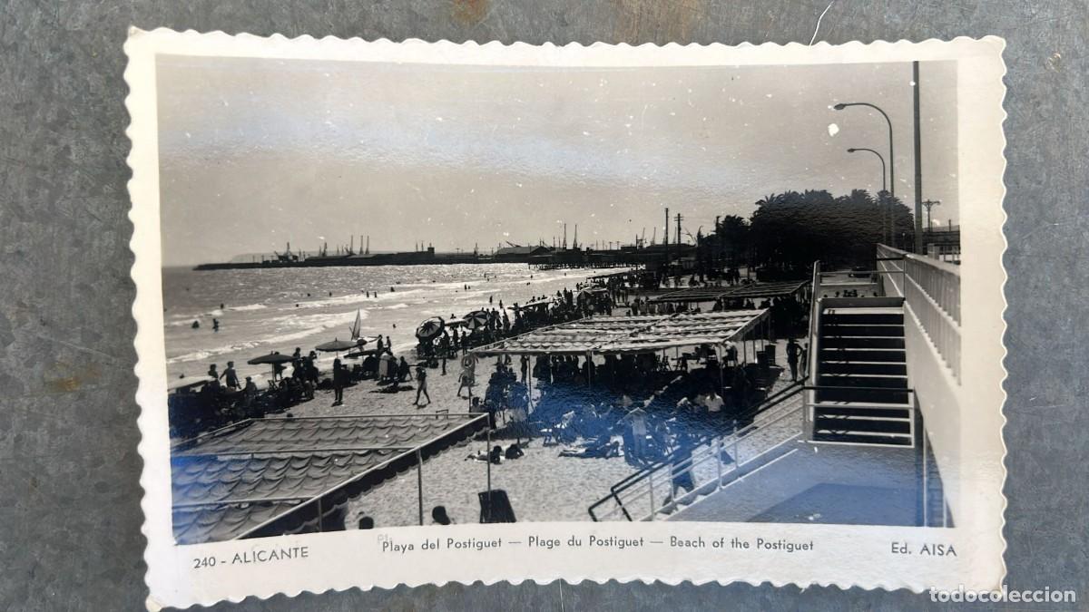 Cartoline: POSTAL PLAYA DEL POSTIGUET EDIT. AISA CIRCULADA A&Ntilde;OS 50-60