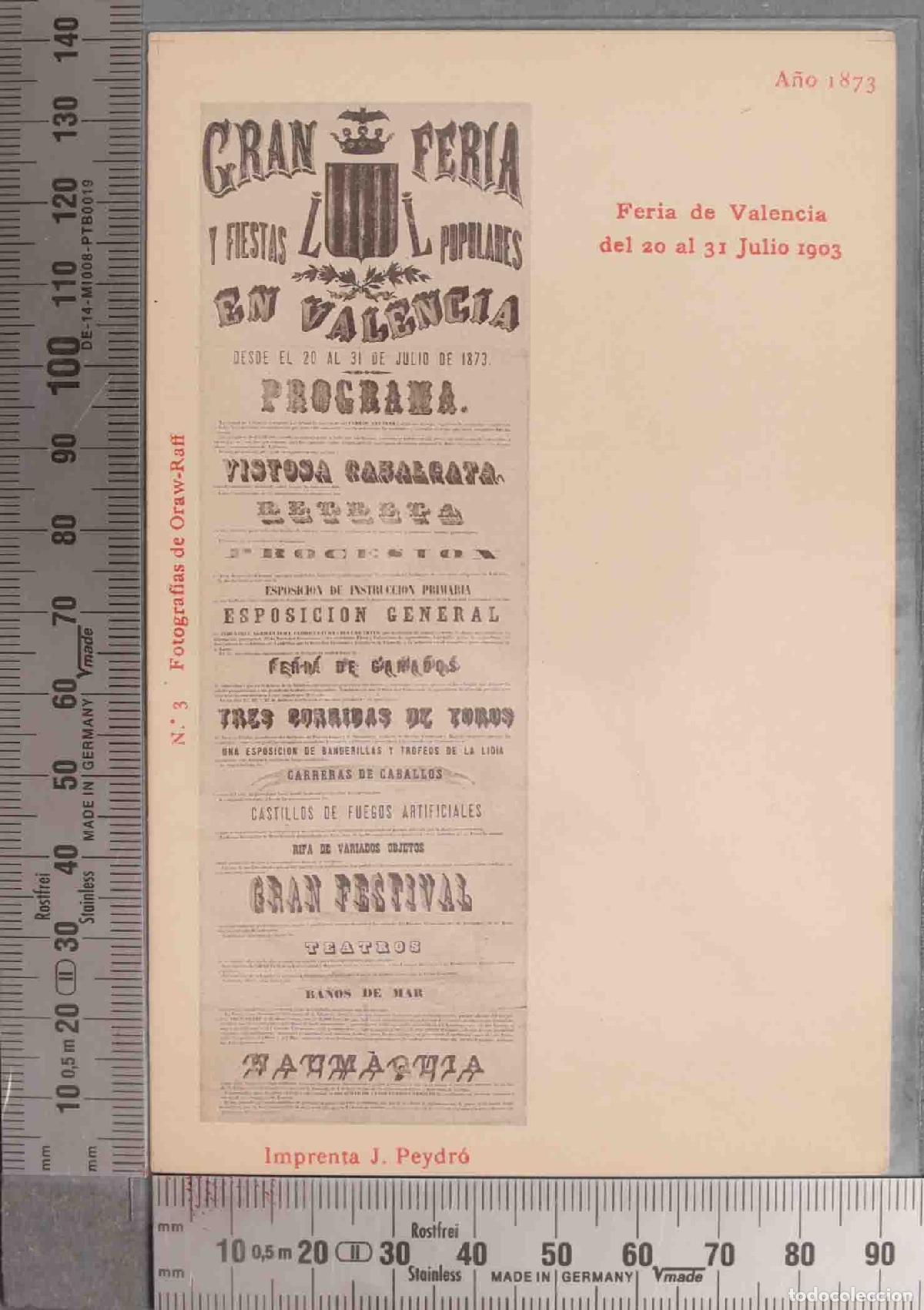 Postales: POSTAL. Feria de Valencia del 20 al 3 DE Julio 1903. A&Ntilde;O 1873. CARTEL