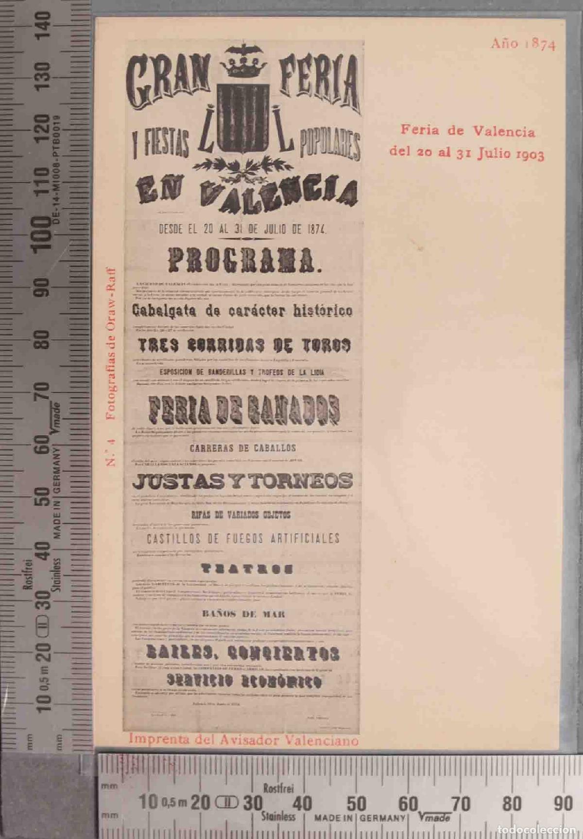 Postales: POSTAL. Feria de Valencia del 20 al 31 DE Julio 1874. A&Ntilde;O 1901. CARTEL