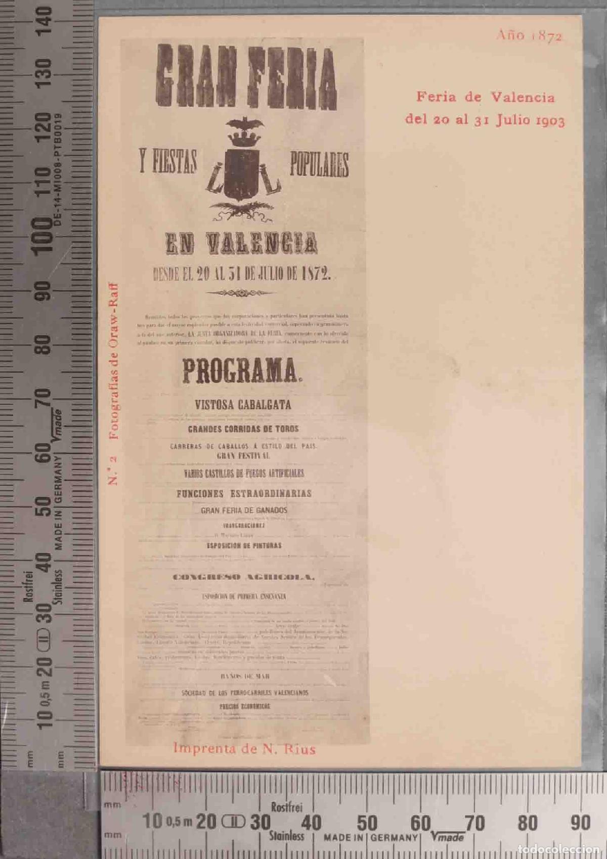 Postales: POSTAL. Feria de Valencia del 20 al 31 DE Julio 1903. A&Ntilde;O 1872. CARTEL