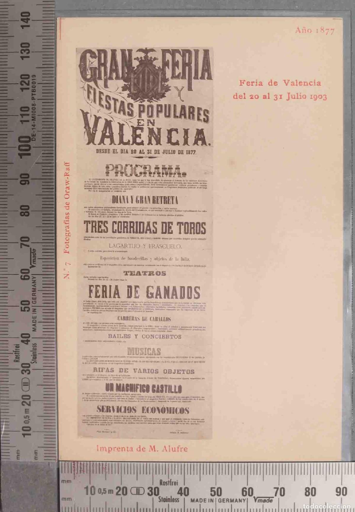 Postales: POSTAL. Feria de Valencia del 20 al 31 DE Julio 1903. A&Ntilde;O 1877. CARTEL