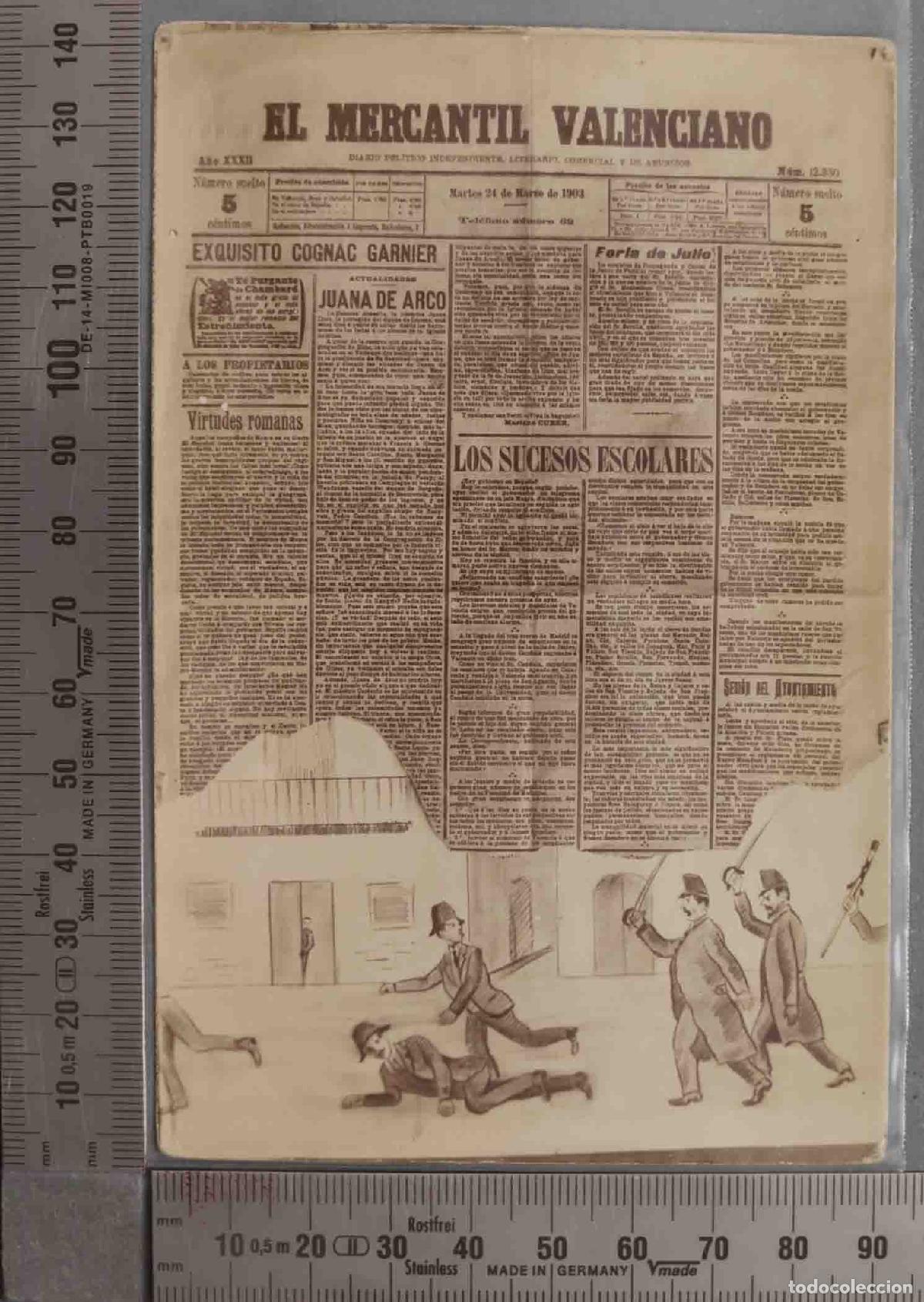 Postais: POSTAL. PERIODICO MONTAJE EL MERCANTIL VALENCIANO Y DIBUJO PERSECUCION POLICIAS.