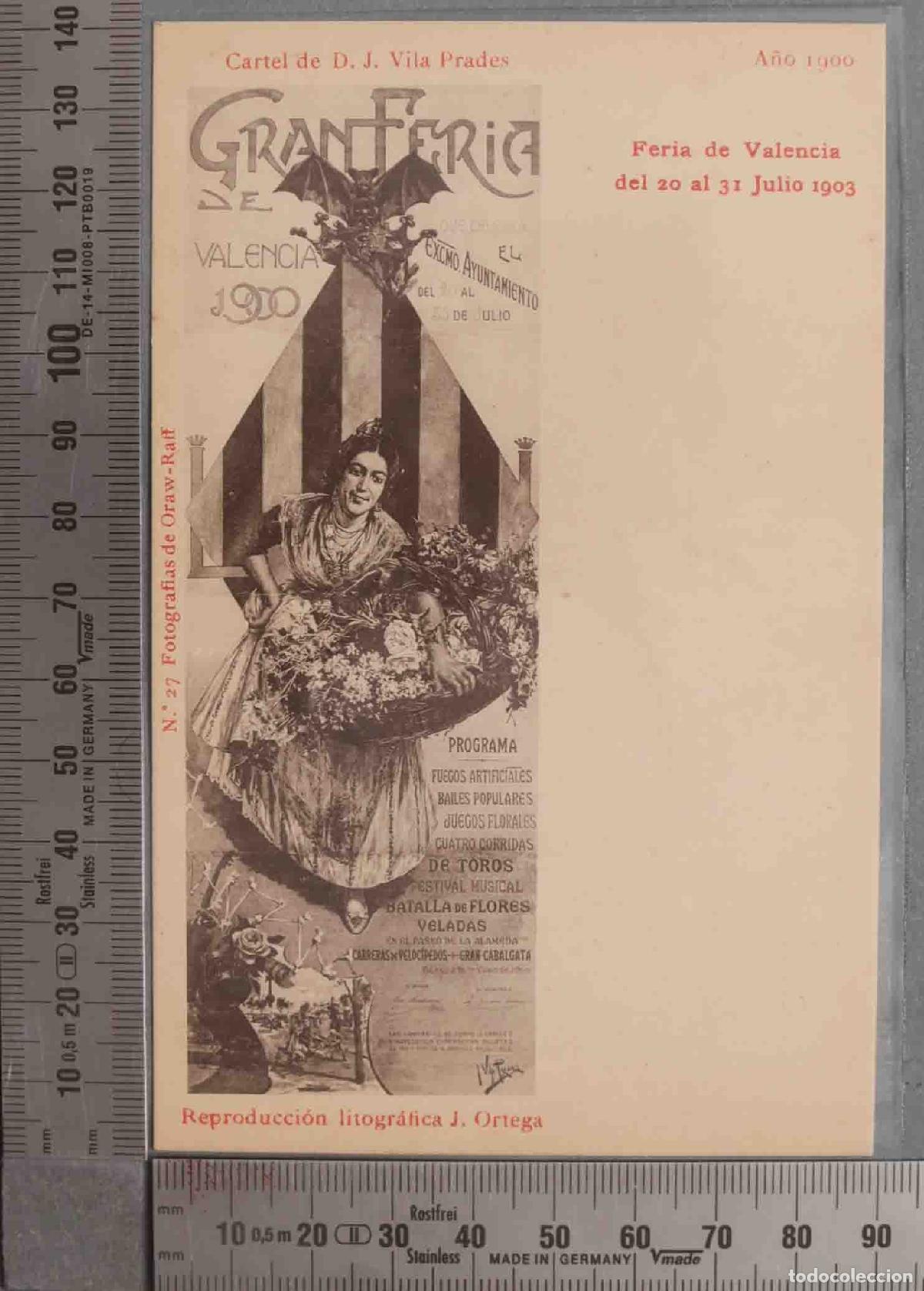 Postais: POSTAL. Feria de Valencia del 20 al 31 Julio 1903. A&Ntilde;O 1900. CARTEL